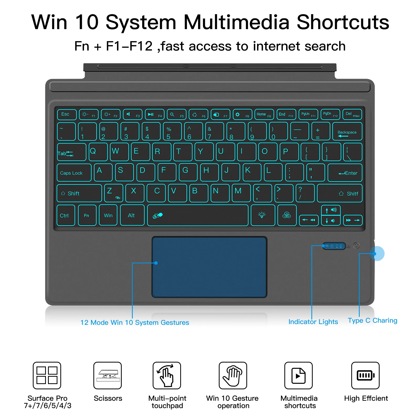 Высококачественный чехол для беспроводной клавиатуры с подсветкой и тачпадом для Surface Pro 3/4/5/6/7, чехол для планшета, Подарочная клавиатура
