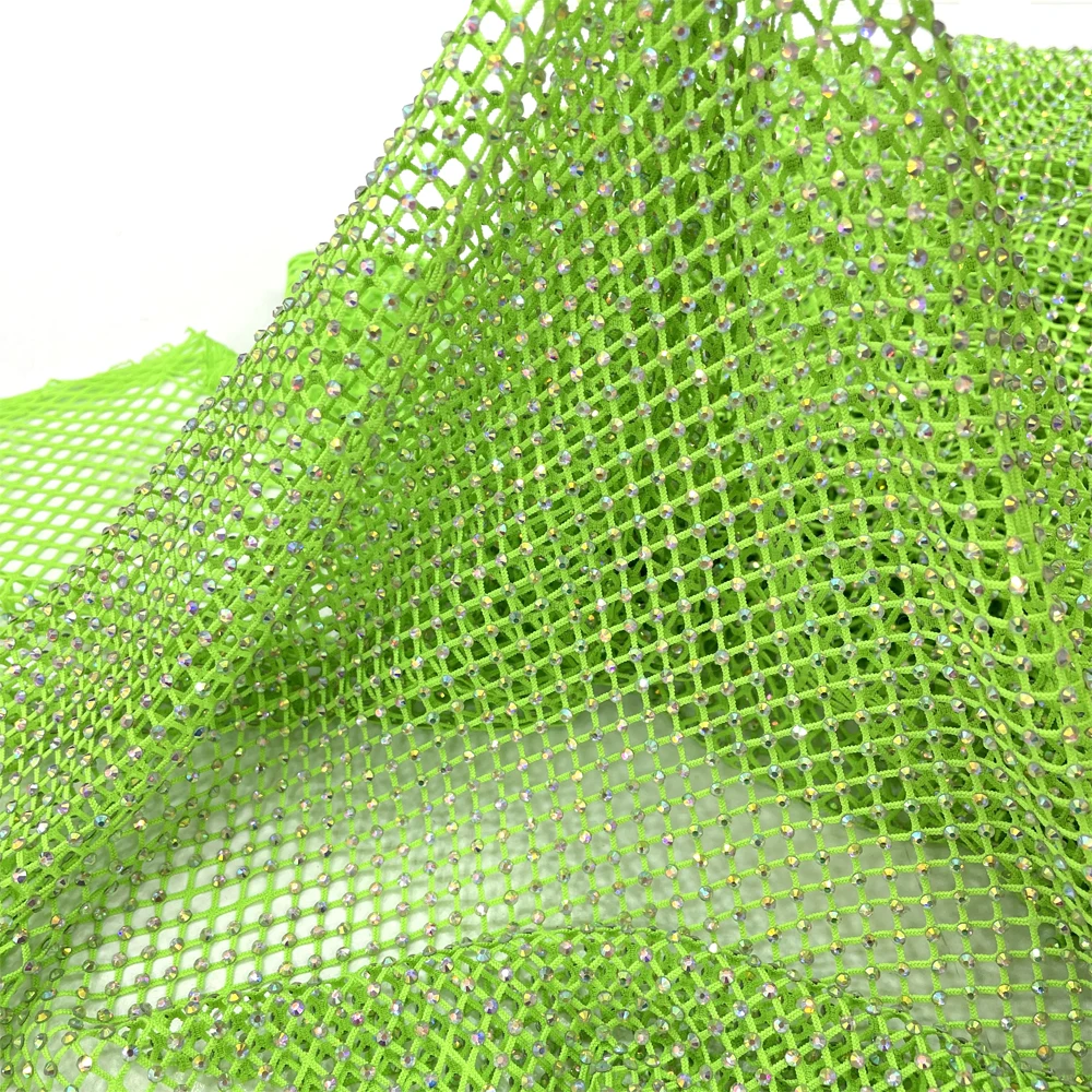 SH006  hot selling Stretch Rhinestone Mesh With Crystal fabric Elastic Rhinestone net lace fabric