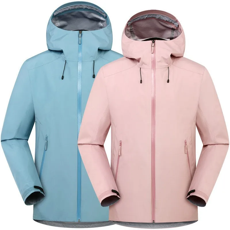 Outdoor Single-layer Hardshell Jacket Windproof Waterproof Three-layer Rubber Coat Spring And Autumn Hooded Jacket