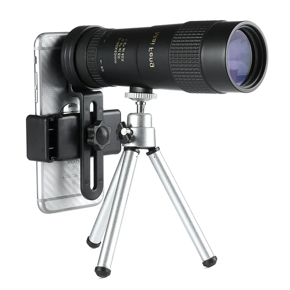 8-40x40 Monocular Telescope Compact Retractable Zoom Waterproof Bak4 Professional HD ED Glass With Tripod Phone Clip