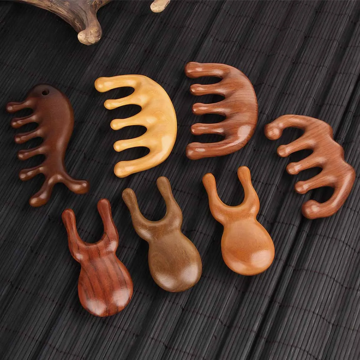 Hot Selling Item Sandal Wood Comb Five Teeth Round Head Massage Scalp Meridian Comb General Body Point Rosewood Massage