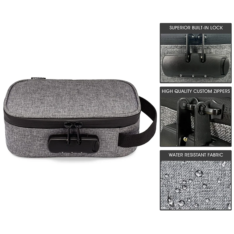 Custom Logo Fireproof Storage Case Combination Lock Odor Proof Carbon Smellproof Bags Lockable Stash Box Secure Stash Management