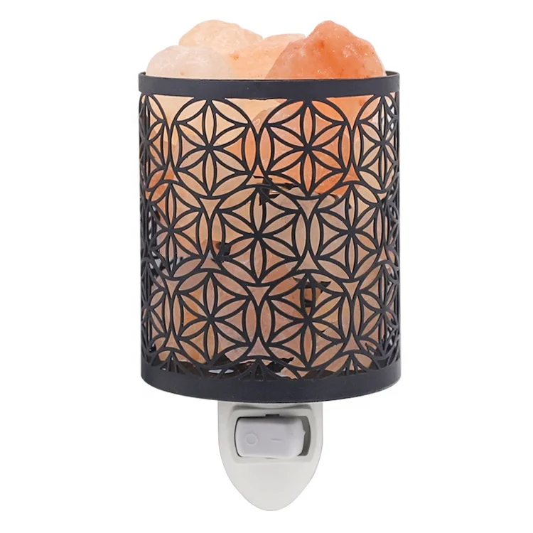Factory OEM high quality home decor pure and natural white Himalayan salt lamp plug in type with metal shell