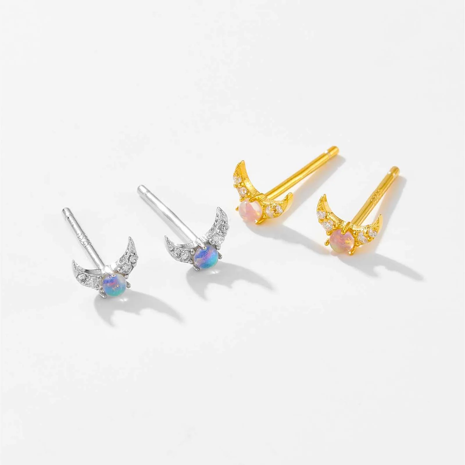 FUAMAY Branded Earring 2024 Mini Moon Moonstone Opal Stud Earrings Crescent Moon Earrings 925