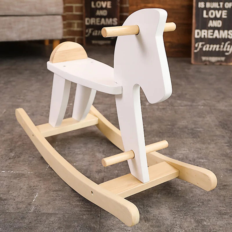 Unisex Wooden Rocking Horse Toy for Children Ins Style Ride-On Chair Toy Ride-On Toy Animal for Baby