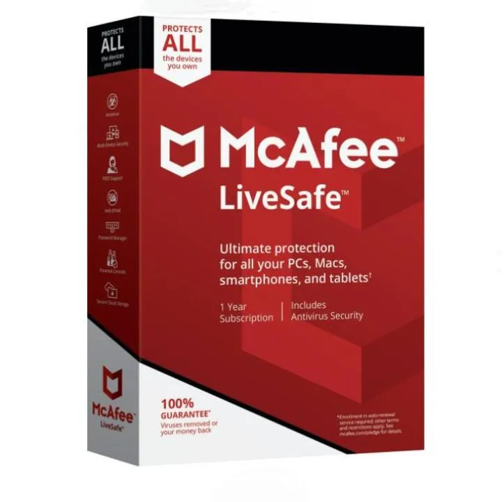 PC/MAC Code 1 Year Subscription Unlimited McAfee computer antivirus software Send Key LiveSafe