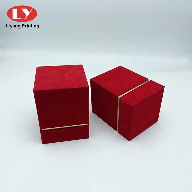 OEM Printing and Packaging Manufacturer Custom Empty Red Velvet Square Luxury Perfume Box Packaging