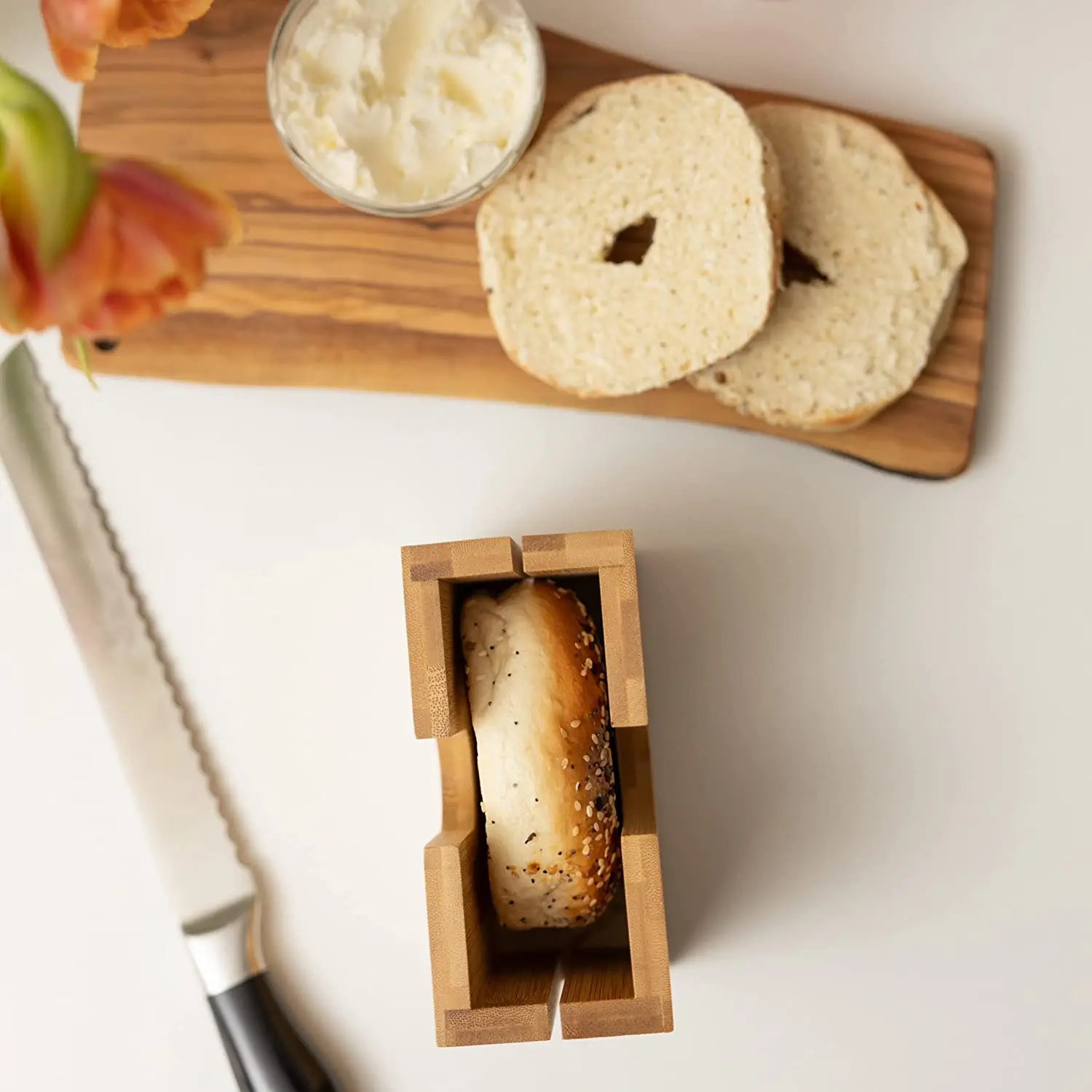 Bamboo Bagel Cutter Slicer Wooden Bagel Slicer Wood Bagel Slicer Holder for Small and Large