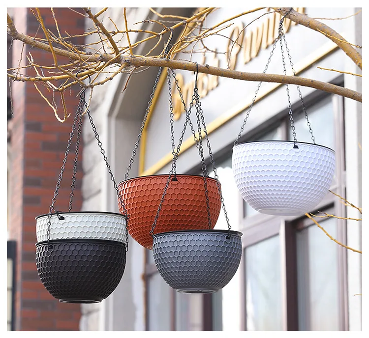 Factory direct sale high quality garden pots Honeycomb rattan hanging plastic flowerpot European style hanging resin flowerpot