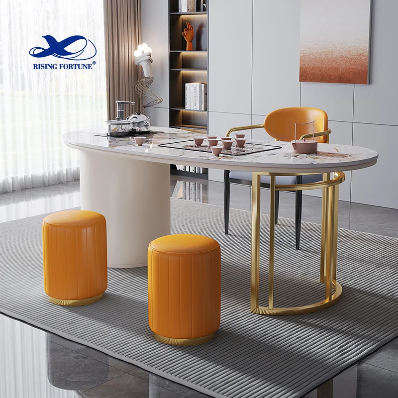 Modern Gold Stainless Steel Leg marble top round living room home furniture luxury side center coffee tea table
