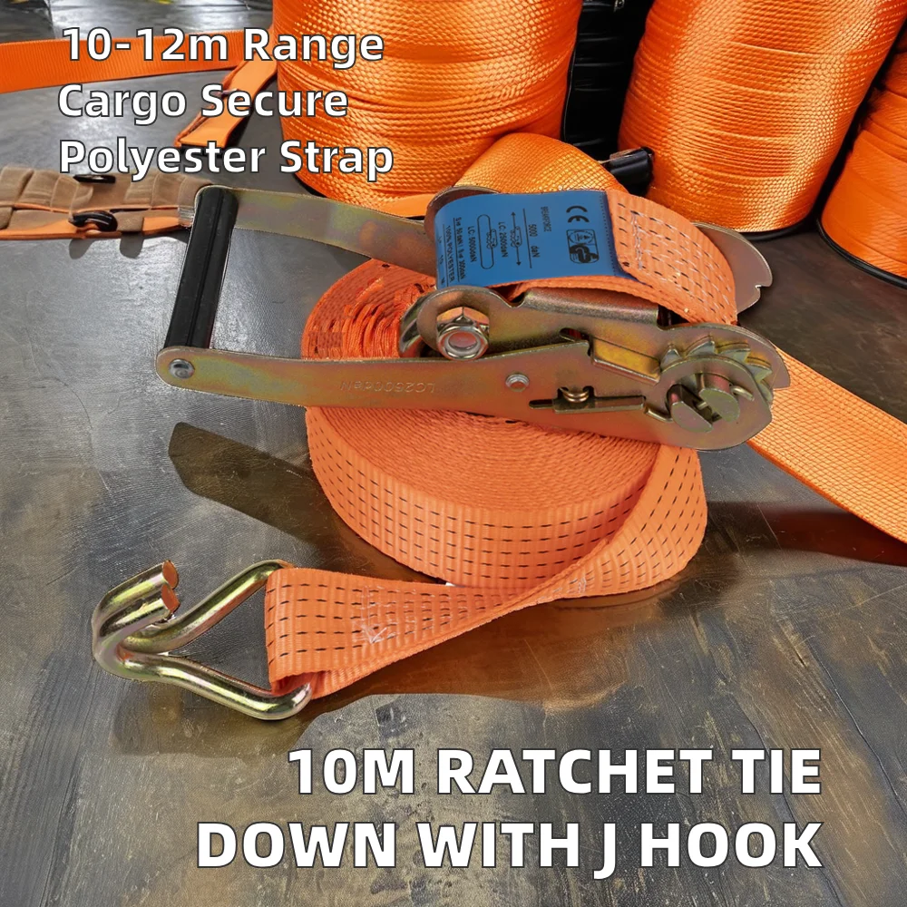 Certified GS Professional 10m Polyester PP Ratchet Tie down Tensioner with J Hook Custom Size Cargo Lashing Strap Belt for Truck