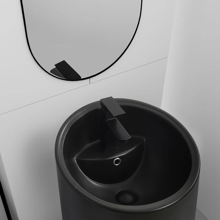 Hot sale bathroom pedestal basin modern matt black freestanding basin
