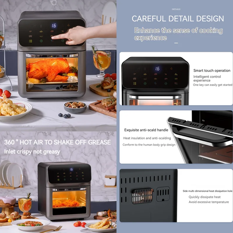 15L Stainless Steel Air Fryer Toaster Oven Small Kitchen Appliances Built-in Digital Air Fryer Oven With Visible Window