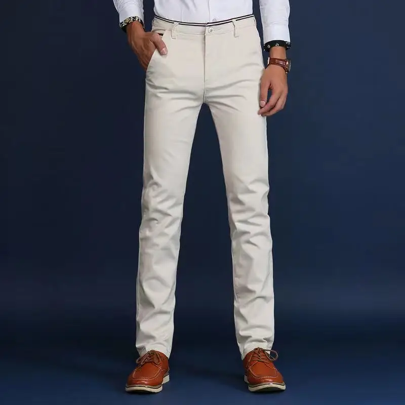 New popular Casual Pants Men New Business Fashion slacks Elastic Straight Trousers Male Brand Gray Khaki Navy chino pants