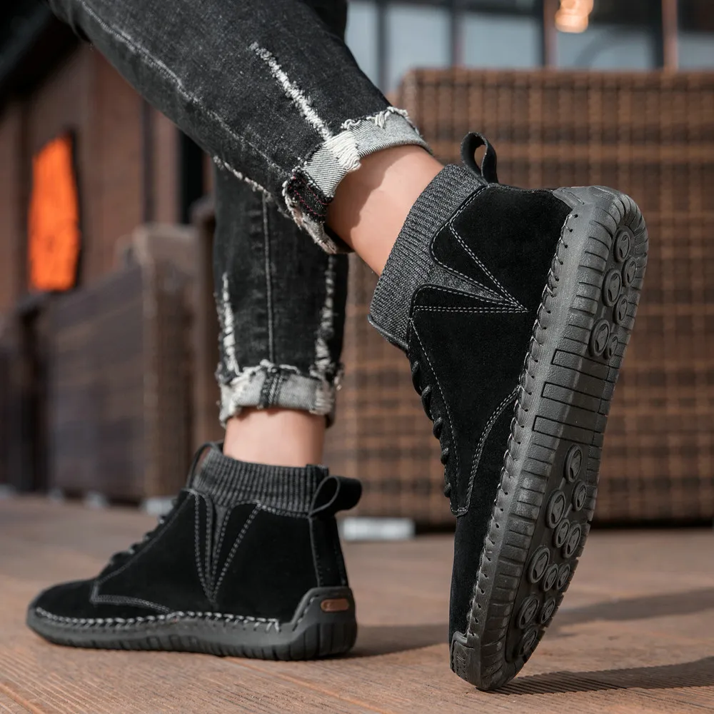 Non-slip Rubber Sole Outdoor Winter Boots Men Leather Casual Shoes Fashion Ankle Boots Unisex