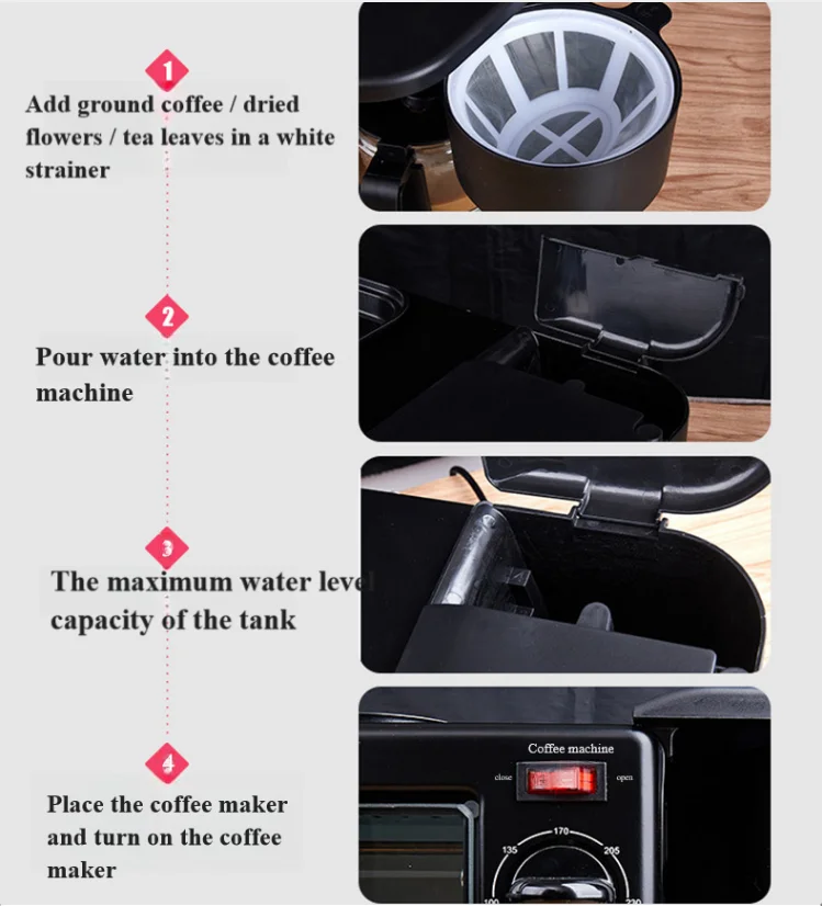 Home Use Multifunctional 3 In 1 Breakfast Makers Electric Coffee Toaster Braekfast Making Machine