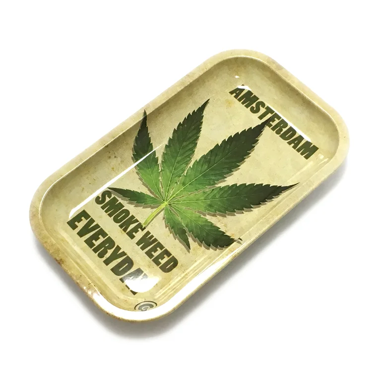 
Hot Smoking Products supply 180*140*15mm size Strong Metal Tinplate Rolling Tray Tobacco Weed Rolling Trays with custom logo 