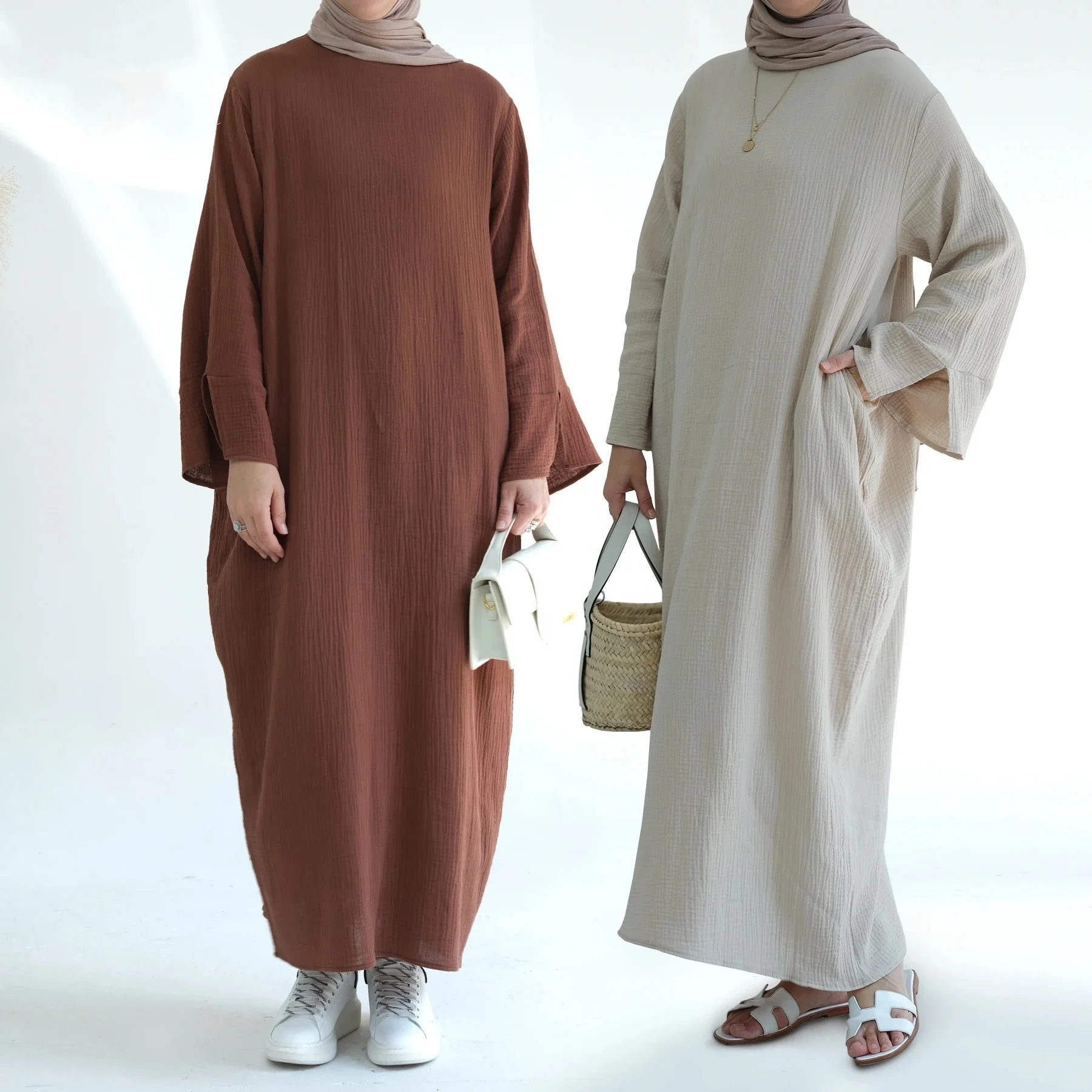 2023 Modest Women Winter Cotton Dress Islamic Clothing Comfortable Abaya Muslim Robe Femme L0077
