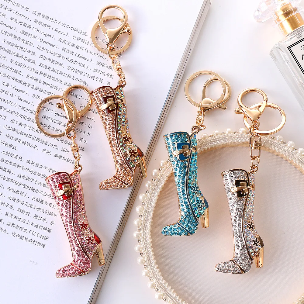Luxury Women Bag Pendant Jewelry Crystal Rhinestone Shoes Keychain Keyrings Shiny Sparkling Diamond Colorful High Heels Keychain