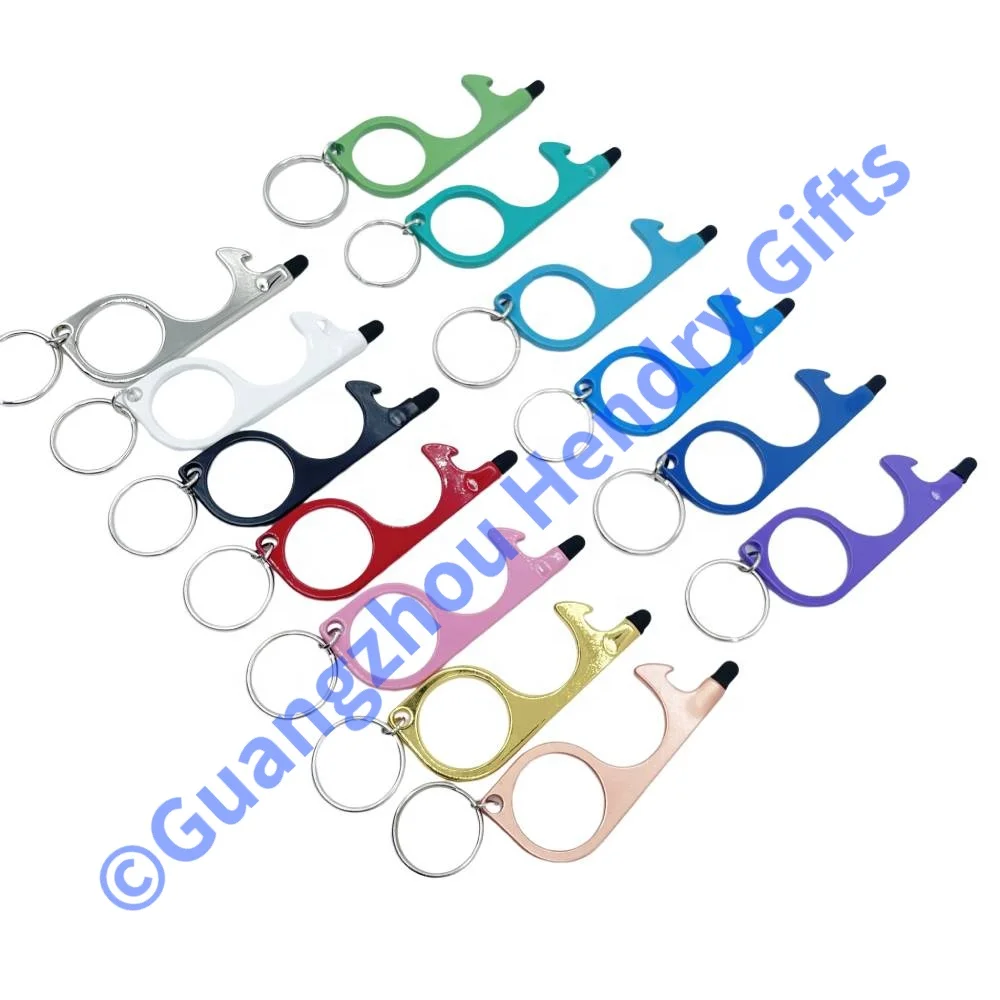 Multi Function Contactless Safety Tool Hand Free Key Tool No Touch Door Opener Bottle Opener Metal Keychain