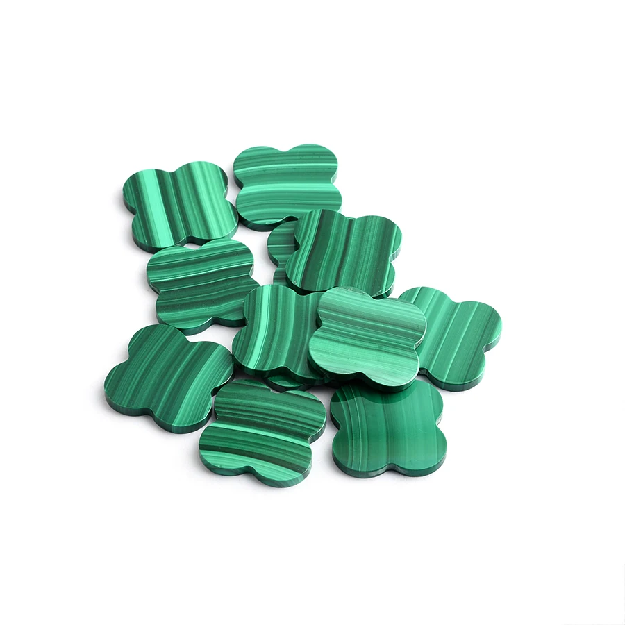 Natural Malachite Cut Size Shape Wholesale High Quality Double Four Leaf Clover Sided Flat Cutting Loose Gemstones Malachite