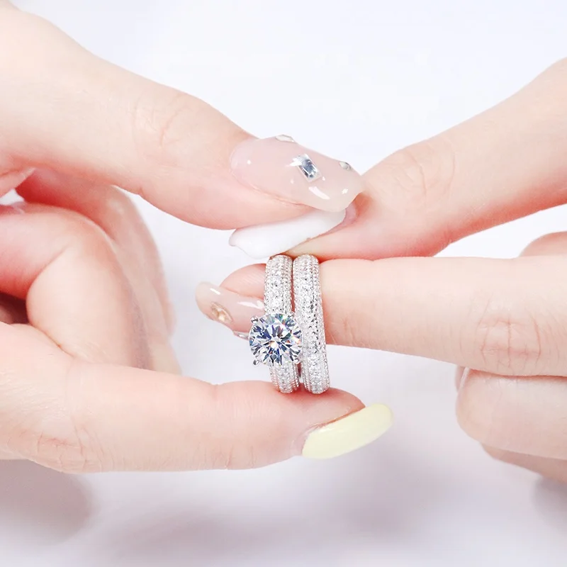 9K/10K/14K/18K White Gold Real Mossan Ring 8 mm Round Shape 2ct Moissanite Diamond Ring Set With GRA Certificate for Women Gift