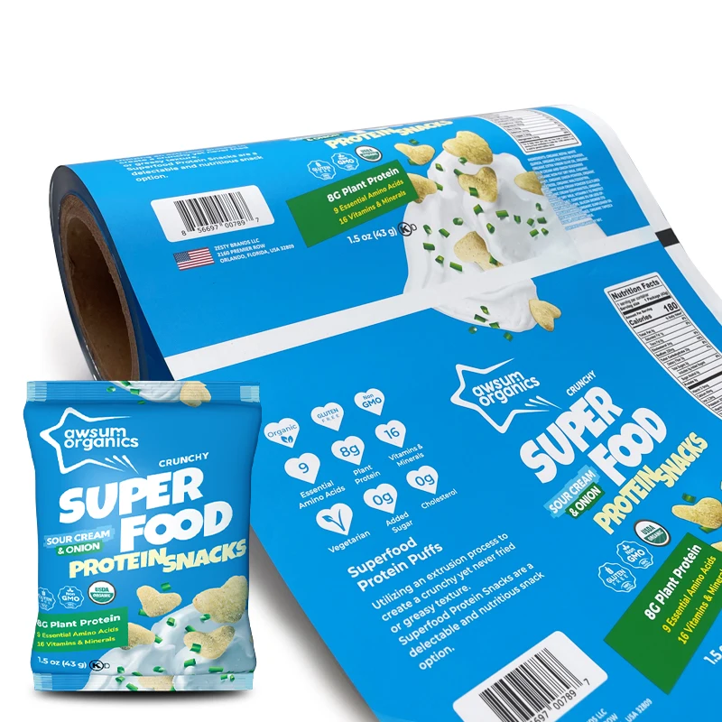 Customize print food grade plastic laminated roll film for packing snack food packaging bag potato chip packaging bag film roll