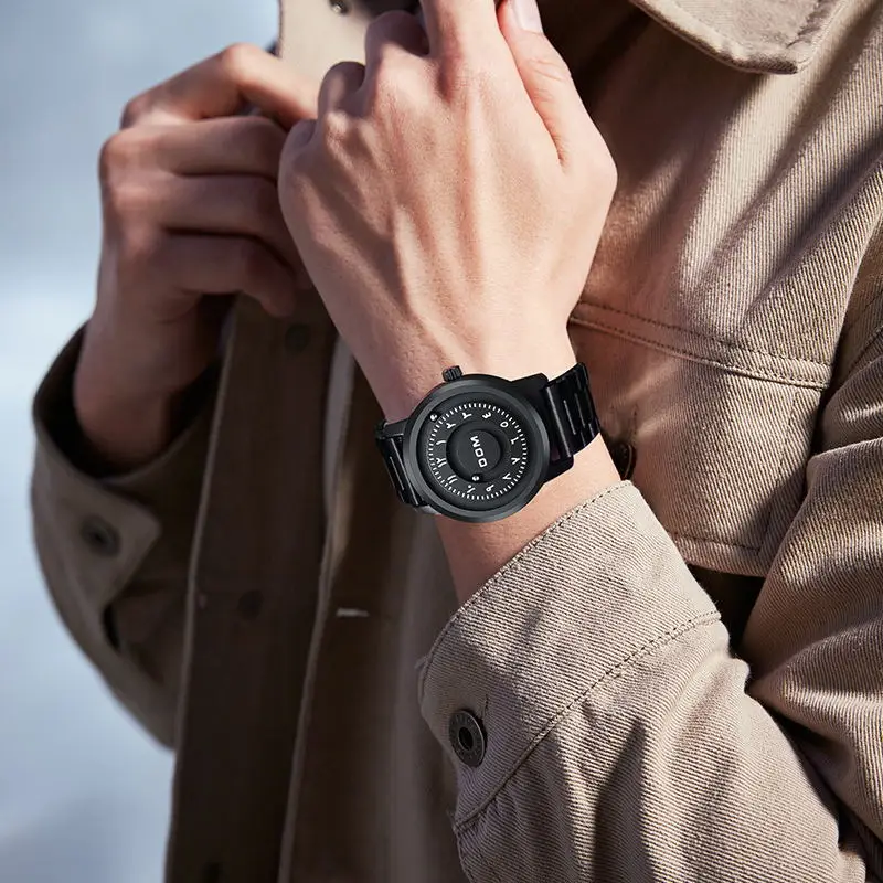 DOM 1769 Men Quartz Watch Fashion Personality Creative Scrolling Iron Ball Magnetic Pointer Waterproof for Male Watches Gift