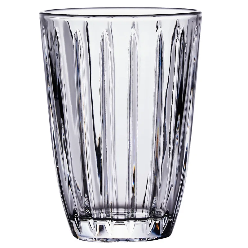 Origami Style Ridged Glass Tumbler Striped High Ball Drinking Transparent Round Mouth Multi Function Glass