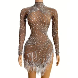 NOVANCE new pattern bodycon shiny women Elegant Dress exotic dancewear Fringed Mini Dress Pearl Design Dress