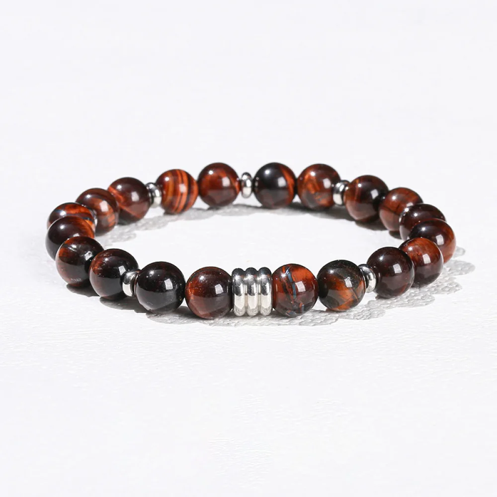 Wholesale Fashion Women Men Stainless Steel African Turquoise Gemstone Healing Bead Natural Stone Red Tigers Eye Bracelet