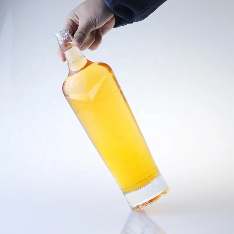 Fancy Clear Tequila Liquor Glass Bottle 750ml Whisky Bottle Producer V Neck Thick Bottom With Guala Cap