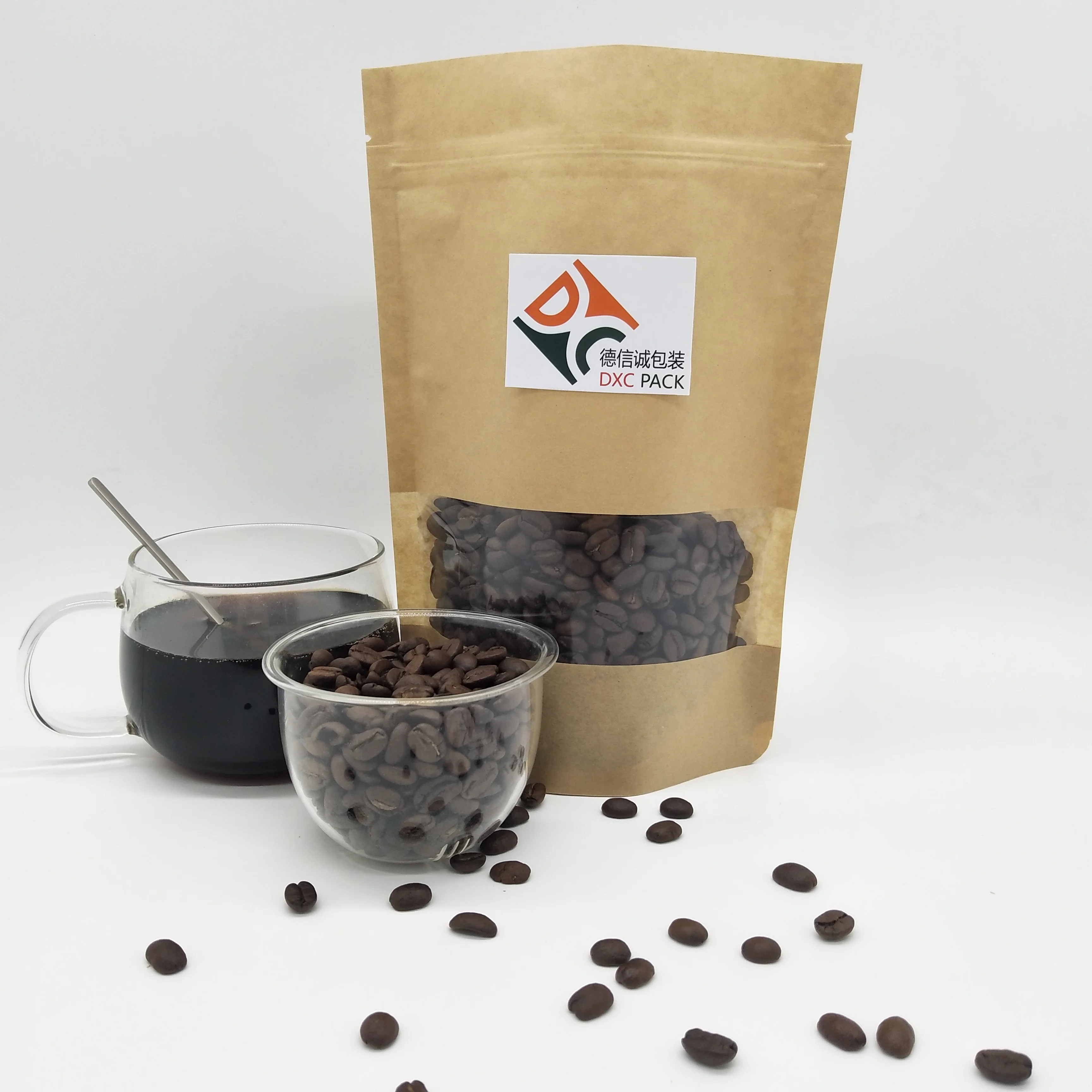
Custom Coffee 250g No Printing Natural Kraft Paper Stand Up Zipper Packing Bag with Clear Window 