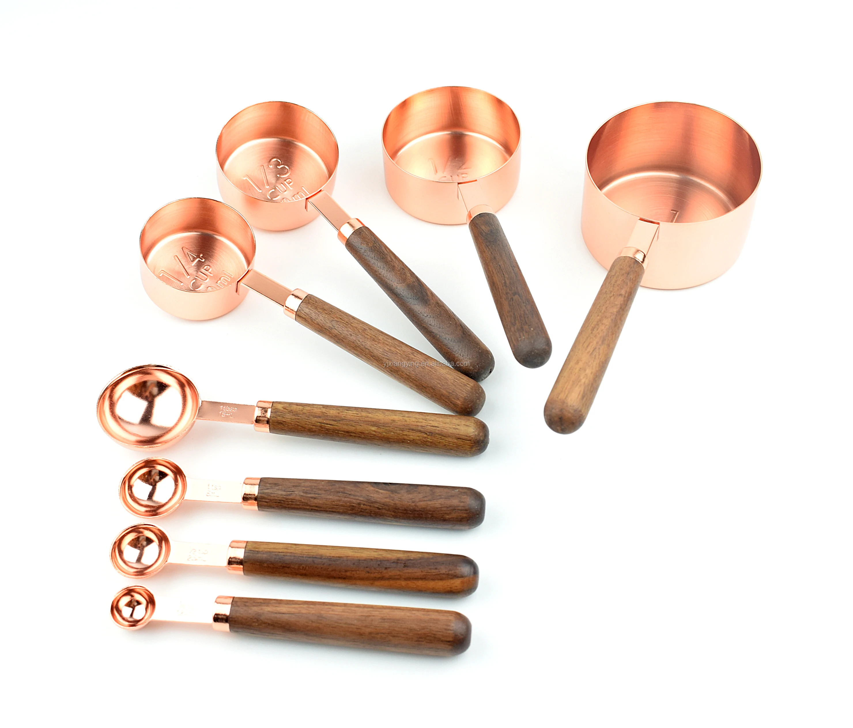 Amazon hot sale kitchen accessories 2019 new gadgets 4 pcs wooden handle rose gold measuring cup and spoon