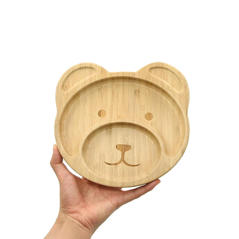 Hot Sale Customizable Cute Animal Appearance Bear Shape Platter Bamboo Tray for Kids
