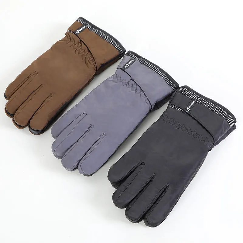 
Winter wool mouth label touch screen gloves with fleece thickening inside with strips for cycling outdoor large cotton gloves 