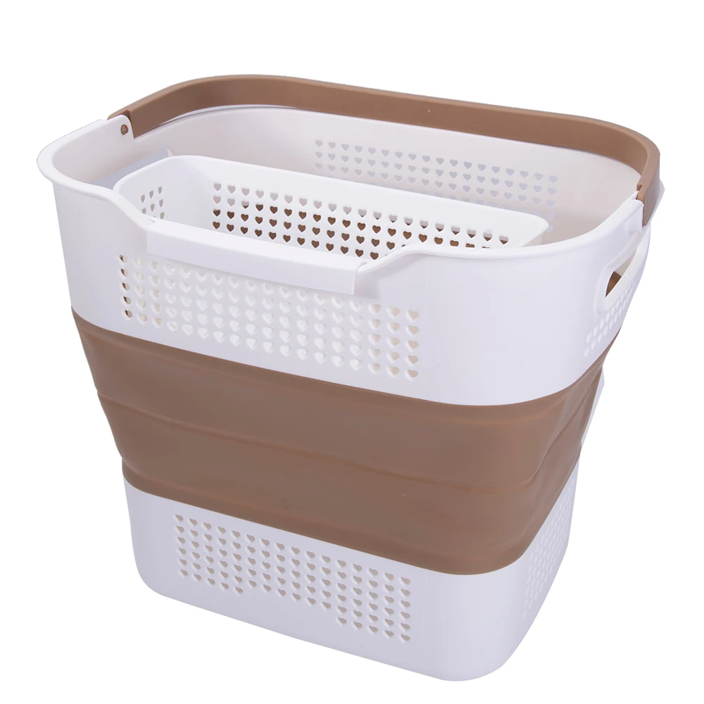 Foldable Laundry Basket with Handles Plastic Laundry Hamper with Small Storage Basket Brown