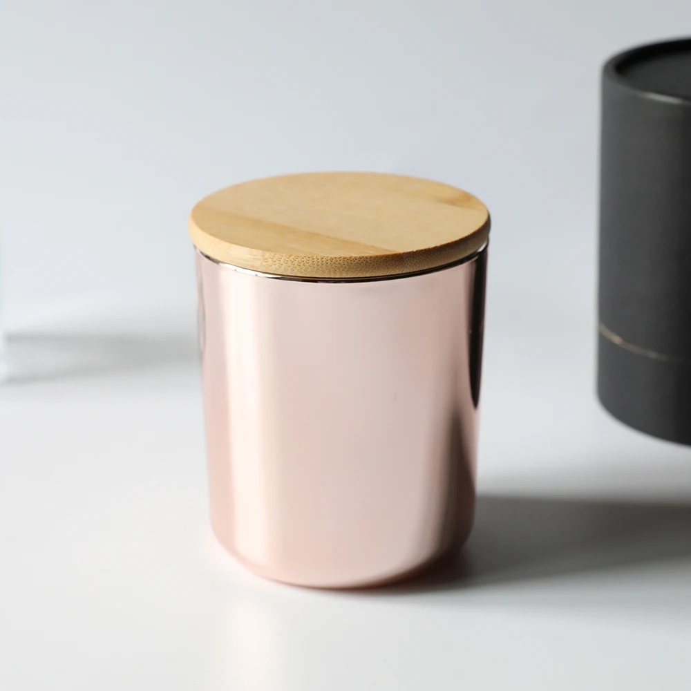 12oz 16oz Electroplated Luxury rose golden and silver round bottom Glass Candle Jars with lid