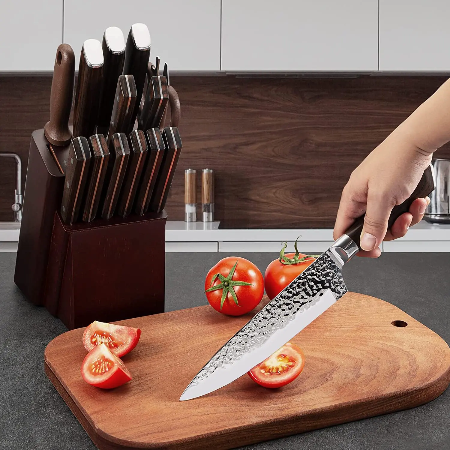 2024 Germany High Carbon Stainless Steel Chef Knife Block Set 15 Pieces Ultra Sharp Chef Kitchen Knife Set with Block Sharpener