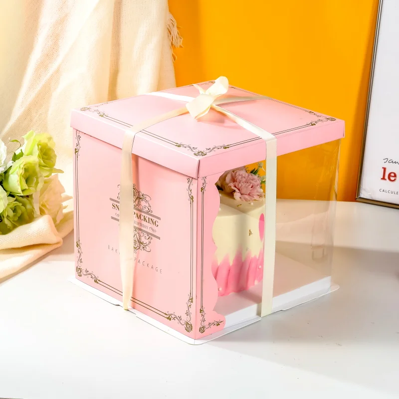 cheap wholesale large clear cake box with board paper