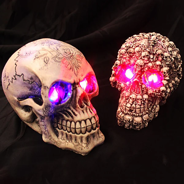 New Halloween Scary LED Glowing Skull Decorations for Party Luminous Eyes Ghost Skeleton Accessories