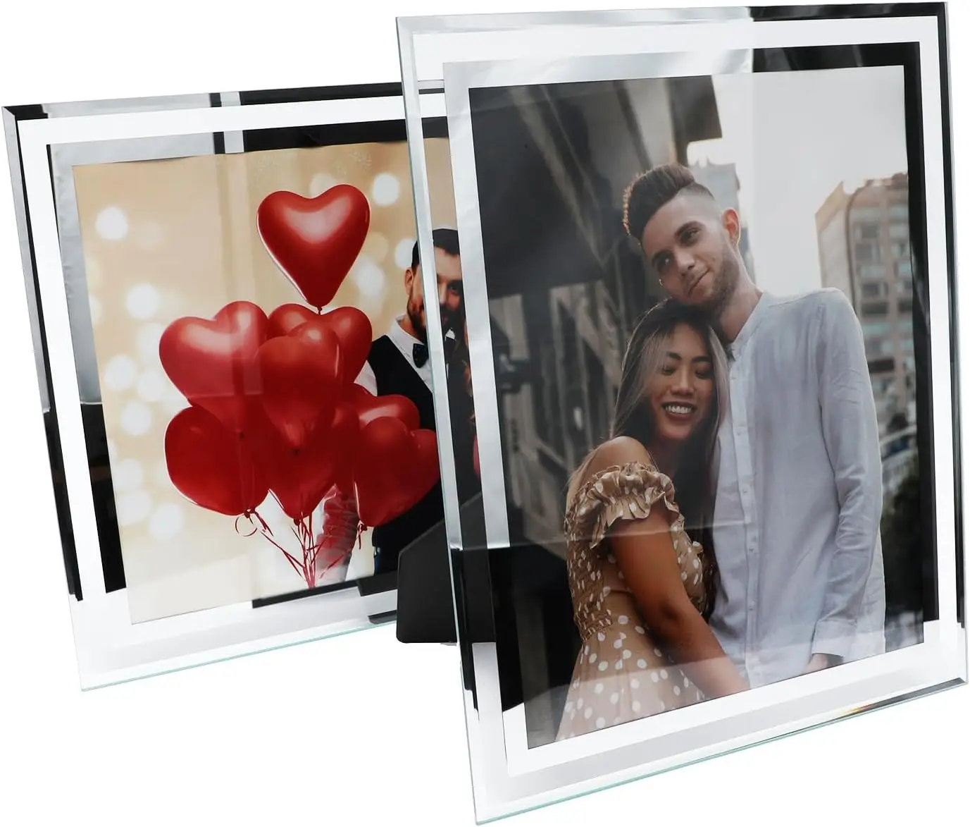 Wholesale Black Wooden L-Shaped Base Photo Frame Double Sided Glass Display 5-7 Inch Pictures Vertical Horizontal Orientation