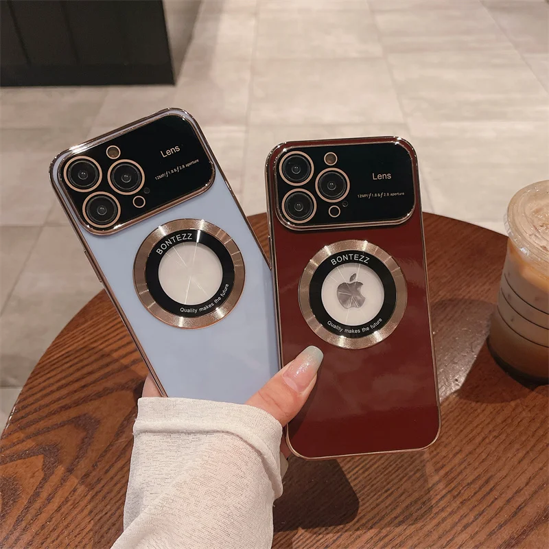 Shiny Gold Color Plating Big Showcase Phone Case with Magsafe Cell Mobile Housing Cover Back