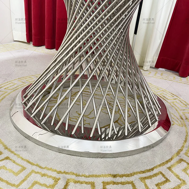 Modern luxury Italy wholesale high quality factory direct dining room silver marble top round 6 8  seater dining tables sets