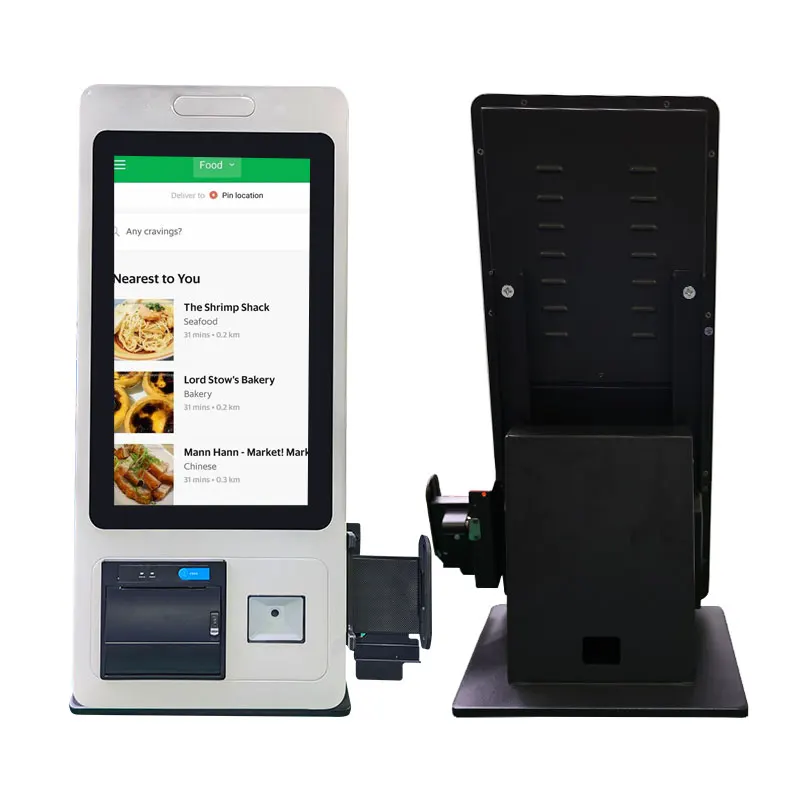 Self ordering 15 21 23 inch touch screen panel all-in-one pc printer 2D reader desktop kiosk terminal for check out
