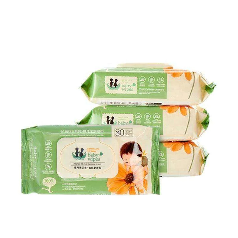 Free Sample 80PCS Pure Water Unscented Baby Wipes Custom Wipes Packaging Cleaning Skin Care