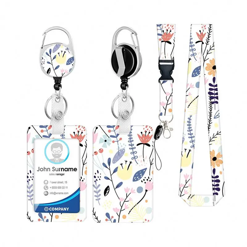 Custom soft plastic id working name badge pvc card holder with neck strap polyester lanyard