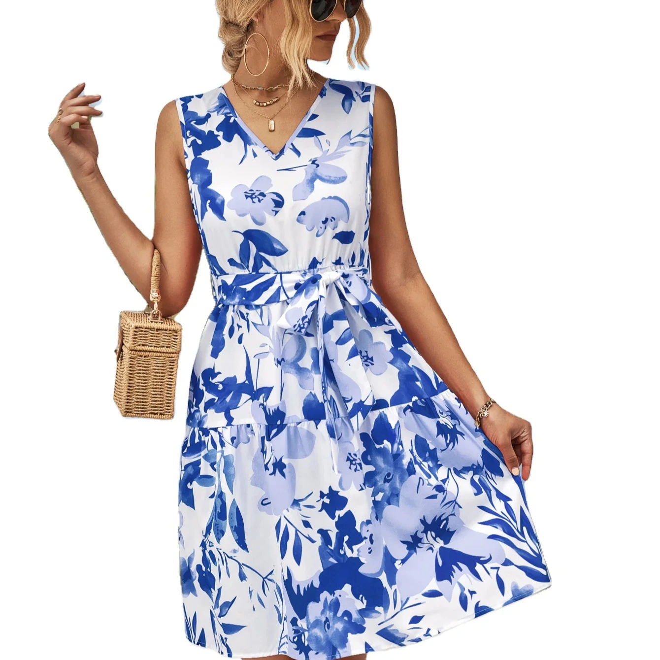 TZ36 Sleeveless Dress Pencil Women Clothing Woven Simple 2024 Sexy Embossed Summer Polyester for Women clothing custom