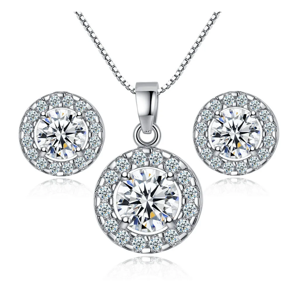 JC Crystal Silver Antioxidant Earring and Necklace Bridal Jewelry Set Luxury , Fashion Jewelry Sets Necklace Women