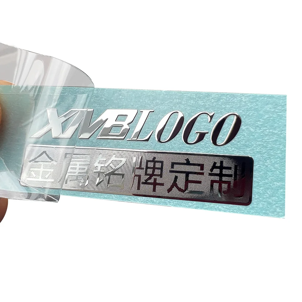 Customize Silver Adhesive Label Transfer Metal Sticker, Waterproof Emboss 3D Logo Metallic Decals Custom Stickers
